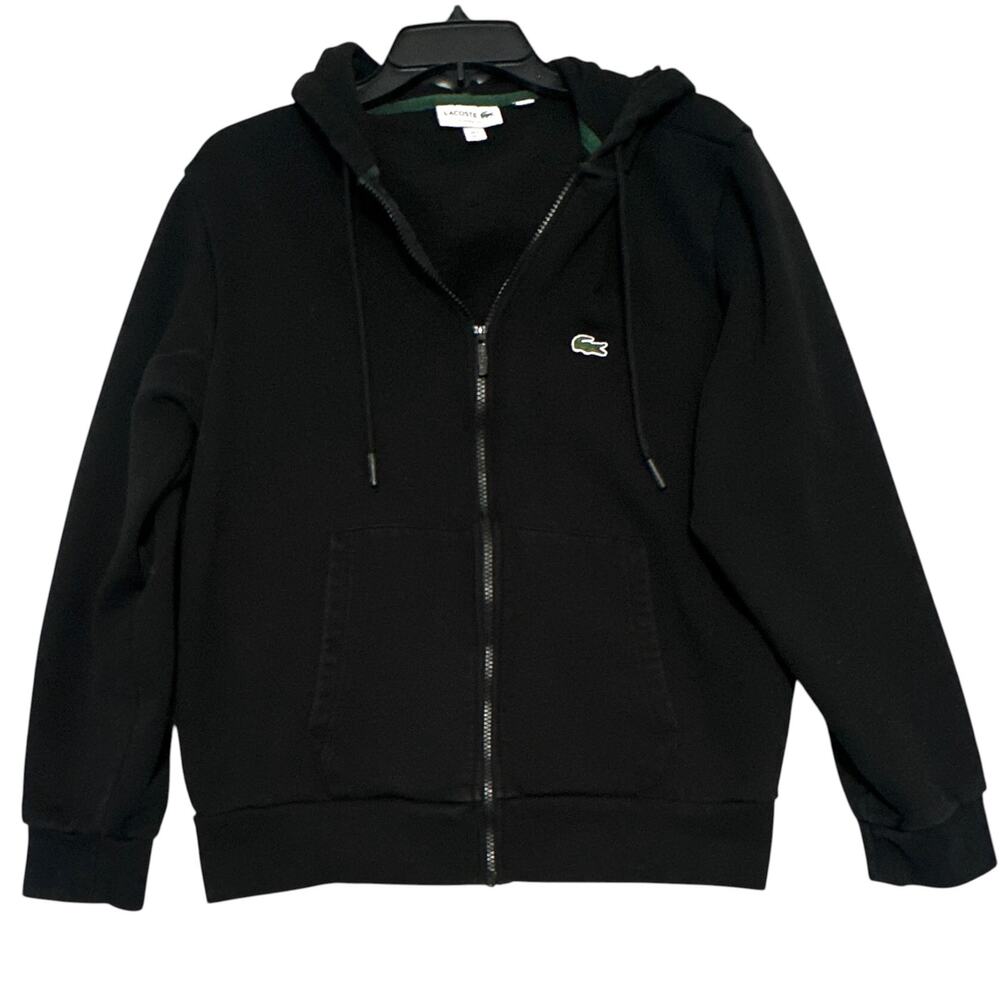 Lacoste Kangaroo Pocket Zip Up Hoodie Men L FR 5 Black Fleece Classic Fit SH9626